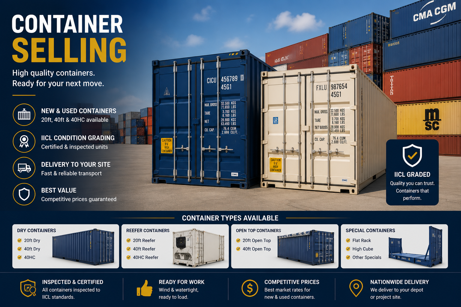 Containers ready for sale